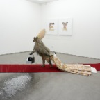homo bulla or the sacred baboon, installation, baboon, carpet, cope, miter, bubble machine, bishopschain, approx. 500 x 90 x 140 cm, 2009
